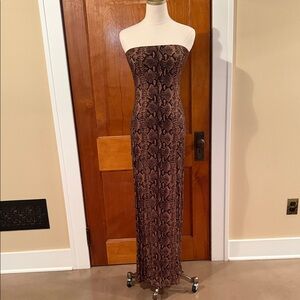 Strapless Snake Print Lined Maxi Dress - Brown & Black